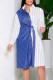 Blue Casual Striped Print Bandage Patchwork Buckle Turndown Collar Straight Dresses