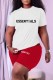 Red Casual Print Letter O Neck Short Sleeve Two Pieces