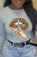 Grey Casual Vintage Lips Printed Patchwork O Neck Tops