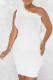 White Sexy Solid Patchwork Feathers Oblique Collar One Step Skirt Dresses