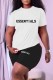 Black Casual Print Letter O Neck Short Sleeve Two Pieces