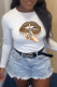 White Casual Vintage Lips Printed Patchwork O Neck Tops