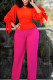 Orange Pink Casual Elegant Solid Bandage Patchwork O Neck Three Quarter Two Pieces