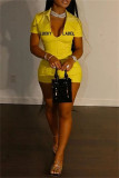 Red Fashion Casual Letter Embroidery Solid Color Zipper Collar Short Sleeve Dress