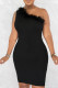 Black Sexy Solid Patchwork Feathers Oblique Collar One Step Skirt Dresses