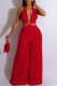 Red Sexy Solid Patchwork Backless Halter Straight Jumpsuits