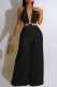 Black Sexy Solid Patchwork Backless Halter Straight Jumpsuits