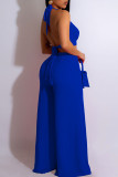Red Sexy Solid Patchwork Backless Halter Straight Jumpsuits
