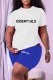 Blue Casual Print Letter O Neck Short Sleeve Two Pieces