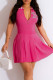 Rose Red Casual Sportswear Print Patchwork Zipper Turndown Collar A Line Dresses