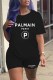 Black Casual Print Letter O Neck Short Sleeve Two Pieces
