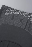 Grey Sexy Street Print Patchwork Asymmetrical O Neck Short Sleeve Two Pieces