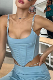 Black Sexy Solid Rhinestone Spaghetti Strap Tops