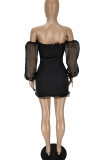 Rose Red Sexy Solid Bandage Patchwork Off the Shoulder One Step Skirt Dresses