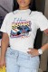 White Casual Print Basic O Neck T-Shirts
