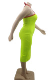 Blue Sexy Solid Patchwork Slit Asymmetrical Halter Pencil Skirt Dresses