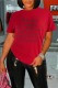 Red Casual Street Print Patchwork O Neck T-Shirts
