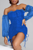 Rose Red Sexy Solid Bandage Patchwork Off the Shoulder One Step Skirt Dresses