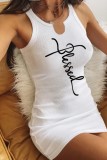 White Casual Print Basic O Neck Vest Dress Dresses
