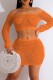 Orange Sexy Solid Hollowed Out Off the Shoulder Long Sleeve Two Pieces