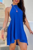 Blue Sexy Casual Solid Bandage Backless Halter Sleeveless Dress Dresses