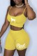 Yellow Casual Street Print Letter Spaghetti Strap Sleeveless Two Pieces