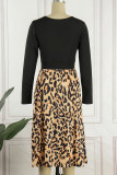 Leopard Print Sexy Print Leopard Patchwork Asymmetrical Collar A Line Dresses