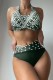 Army Green Sexy Print Bandage Backless Swimwears (With Paddings)