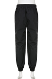 Black Casual Solid Draw String Harlan Mid Waist Harlan Solid Color Bottoms