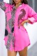 Rose Red Casual Print Solid Patchwork V Neck Shirt Dress Dresses