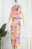 Pink Casual Print Solid Patchwork Sleeveless Dress Dresses