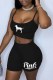Black Casual Street Print Letter Spaghetti Strap Sleeveless Two Pieces