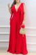 Red Casual Solid Patchwork V Neck Regular Jumpsuits