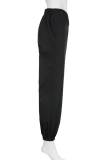Black Casual Solid Draw String Harlan Mid Waist Harlan Solid Color Bottoms