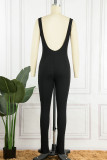 White Casual Sportswear Solid Patchwork U Neck Skinny Jumpsuits
