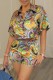 Multi-color Casual Print Patchwork Shirt Collar Short Sleeve Two Pieces