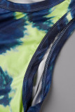Green Casual Print Patchwork O Neck Pencil Skirt Dresses