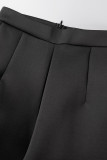 Black Casual Solid Patchwork Straight High Waist Solid Color Bottoms