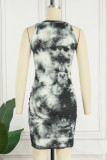Pink Casual Print Tie Dye Basic O Neck Sleeveless Dress Dresses