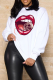 White Casual Street Lips Printed Patchwork O Neck Tops