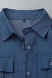 Blue Casual Solid Patchwork Buckle Turndown Collar Straight Dresses