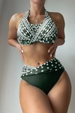 Army Green Sexy Print Bandage Backless Swimwears (With Paddings)