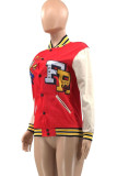 Red Casual Street Print Patchwork Buckle Outerwear
