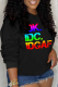 Black Street Vintage Print Patchwork Letter O Neck Tops