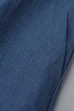 Blue Casual Solid Patchwork Buckle Turndown Collar Straight Dresses