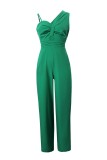 Green Casual Solid Hollowed Out Backless Spaghetti Strap Regular Jumpsuits