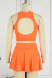 Pink Sexy Solid Hollowed Out Patchwork Backless Sleeveless Two Pieces
