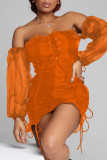Rose Red Sexy Solid Bandage Patchwork Off the Shoulder One Step Skirt Dresses
