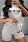Light Gray Street Print Letter O Neck Short Sleeve Two Pieces