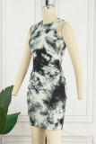 Pink Casual Print Tie Dye Basic O Neck Sleeveless Dress Dresses